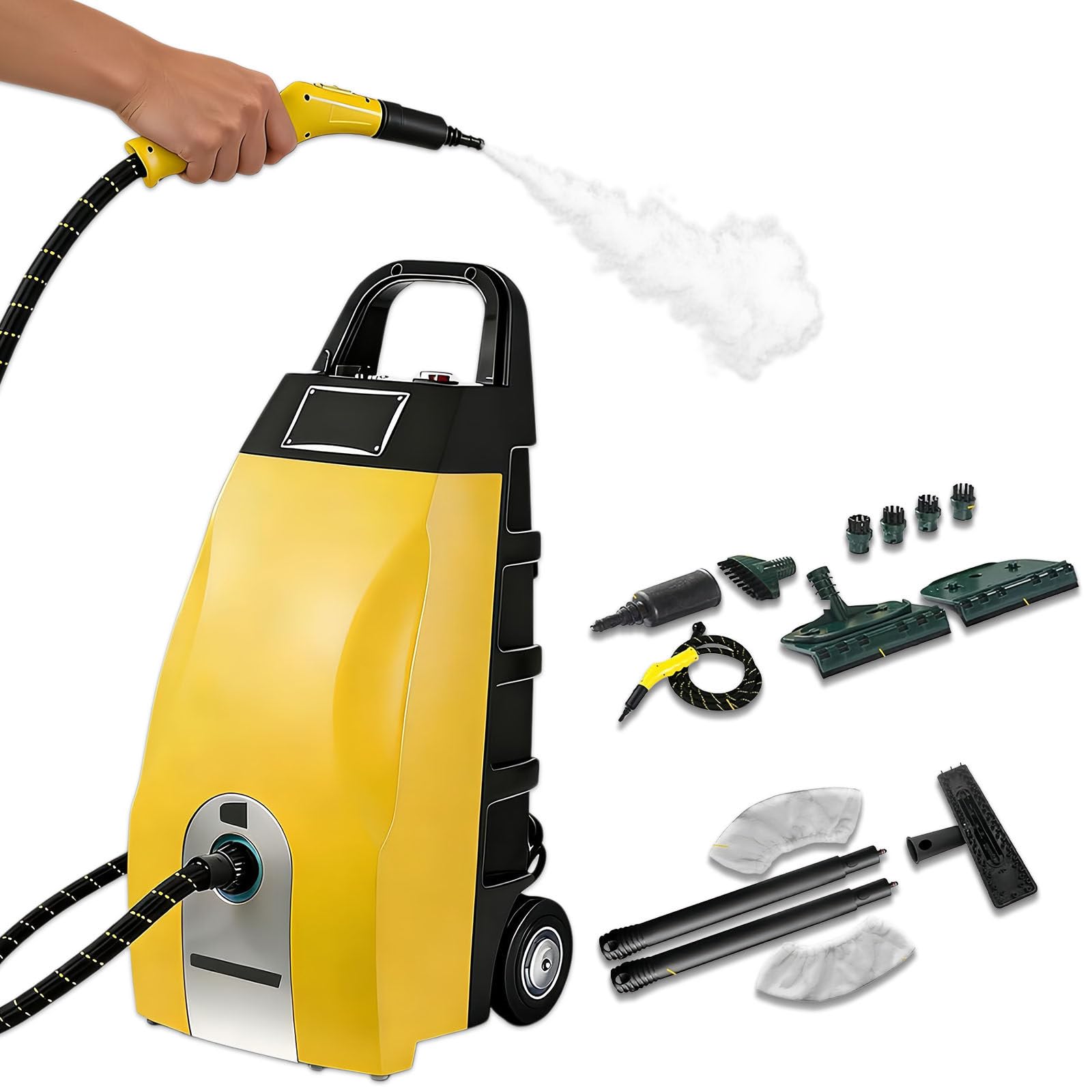 Glowdora 3000w Heavy-Duty Steam Cleaner With 9 Accessories - 40-Second Heat Up, 3.5l High-Pressure Washer For Grills, Floors, Autos & Home Surfaces - Continuous Steam Output For Deep Cleaning Yellow
