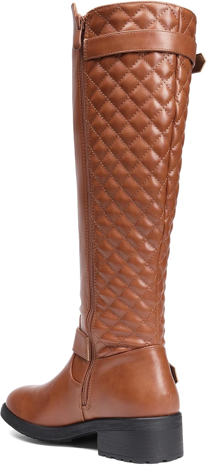 DREAM PAIRS Women's Knee-High Boots Comfortable Chunky Block Heel Round Toe Side Zipper Riding Fashion Buckles Biker Motorcycle Boots