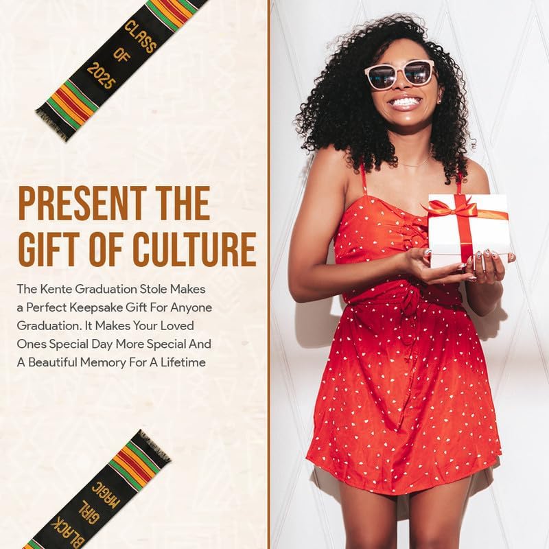 Black Girl Magic Kente Graduation Stole 2025 | Authentic African Art Kente Stole | Bold Patterns and Vibrant Colors 72"x4.5" - Image 6