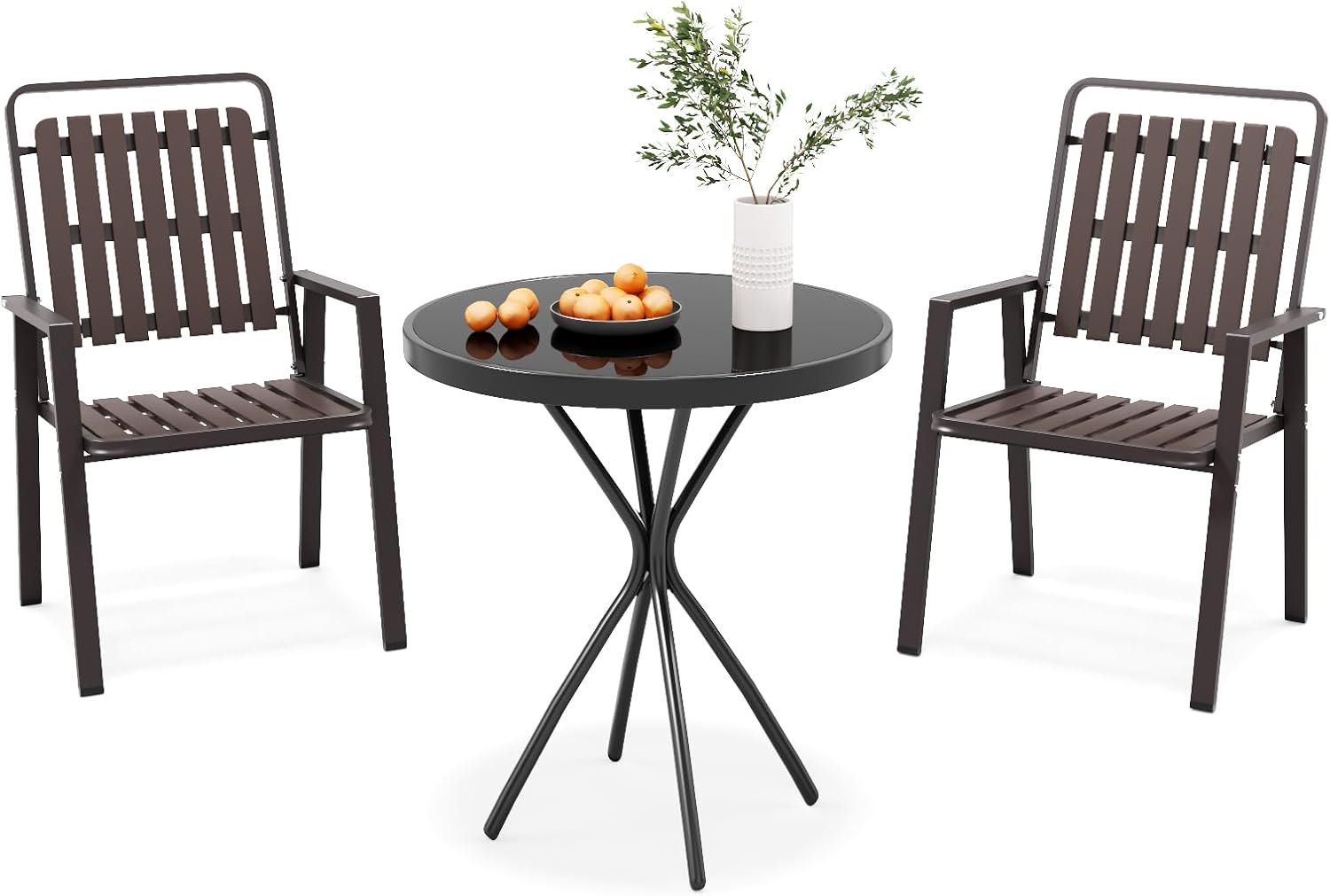 Outdoor Metal Frame Patio Bistro Set 3 Pieces,Bistro Table and Chairs Set of 2, Small Outdoor Bistro Set for Porch Backyard Lawn Poolside Deck