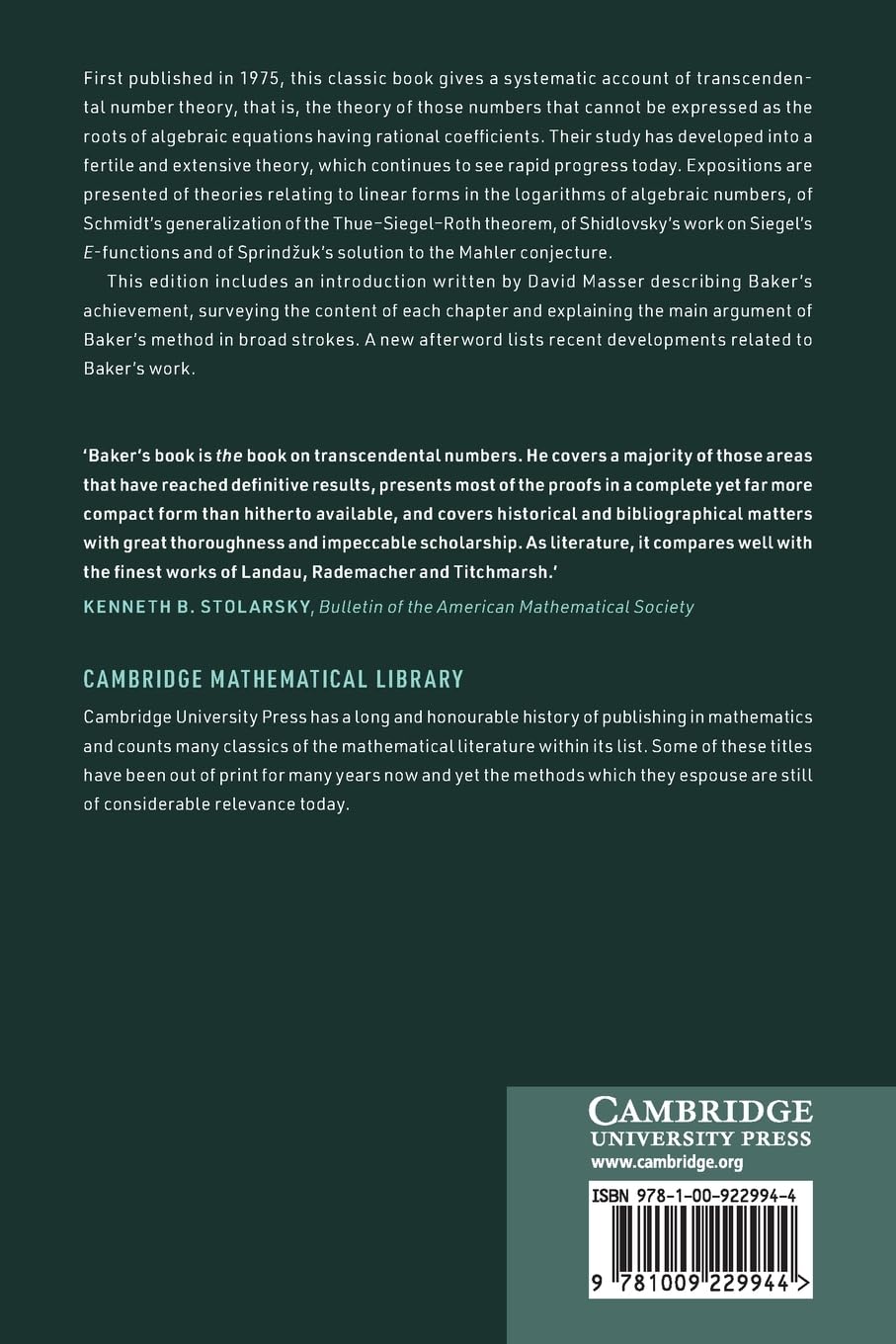 Transcendental Number Theory (Cambridge Mathematical Library)