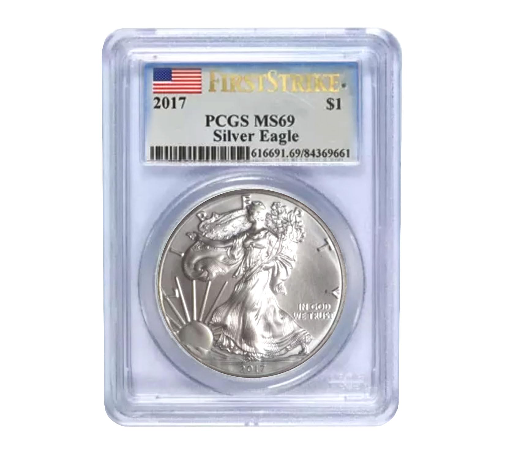 USA 2017 $1 American Silver Eagle Coin - MS69 PCGS Graded - First Strike