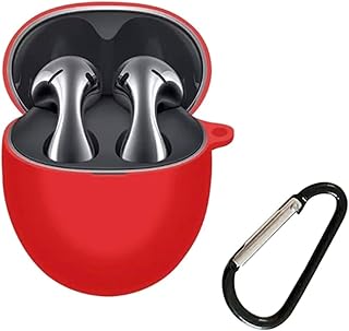 Huawei Freebuds 5 Case, Ultra Thin Silicone Shockproof Protective Case with Carabiner for Huawei Freebuds 5 (Red)