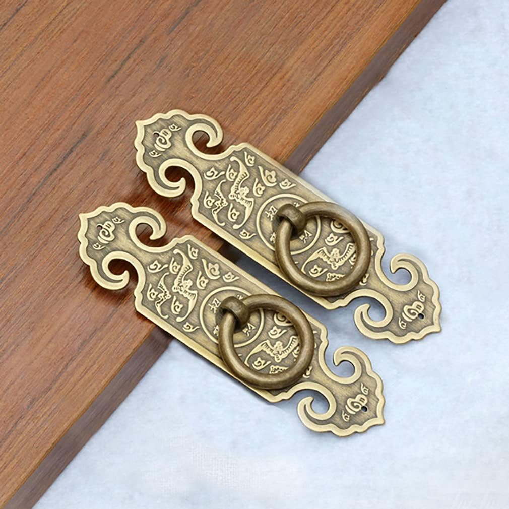 2Pcs Vintage Style Embossing Pattern Pulls Handle Bookcase Wardrobe Drawer Window Pure Copper Double Door Handle
