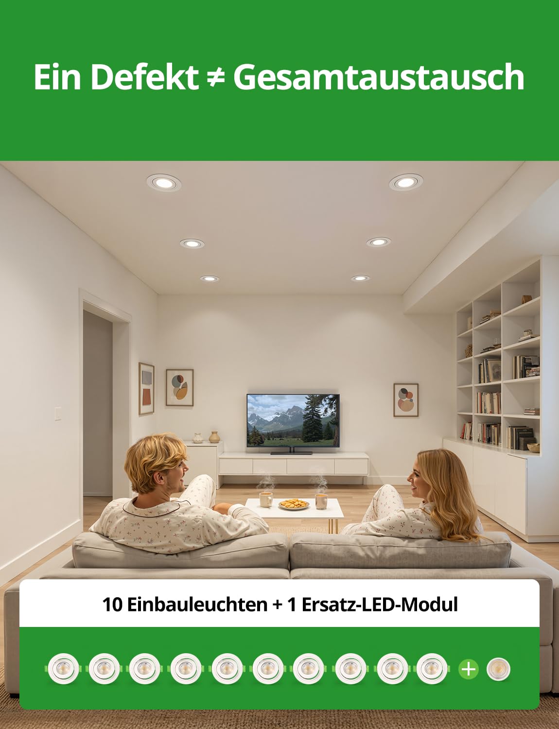 HOMEOW LED Spots 230V 72mm – 80mm Lochmaß, Austauschbar LED-Modul-Design | Schwenkbar Einbauleuchten Dimmbar 6W, 2700K 4000K 6000K IP44 für Badezimmer, Weiß 10er Set + 1 Ersatzlichtquelle
