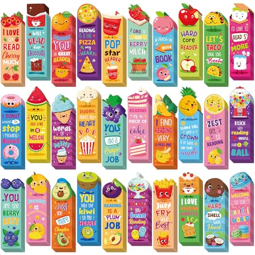 Lincia 210 Pcs Cute Scratch and Sniff Bookmarks - Assorted Fruit & Food Scents 30 Styles for Kids Students & Food Lovers
