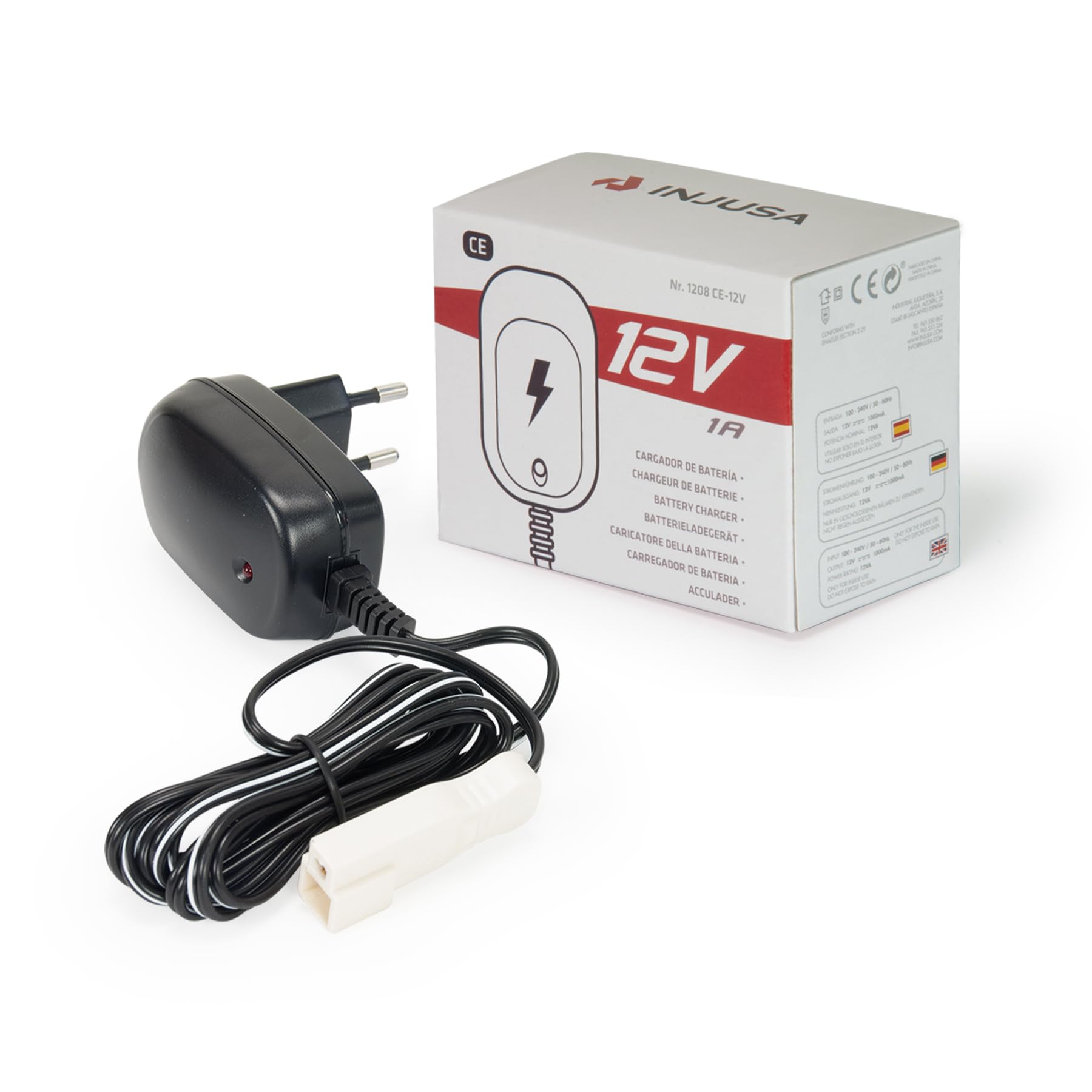 INJUSA - Chargeur pour Batterie au Plomb 12V Uniquement Compatible avec Les Véhicules Électriques Injusa 12V | Motos | Voitures | Quads à Batterie