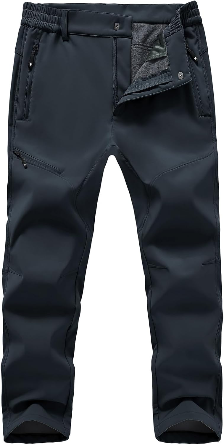 TBMPOY Men's Snow Ski Hiking Pants Fleece Lined Waterproof Winter Pant Softshell Camping Travel Ice Fishing Hunting Pant