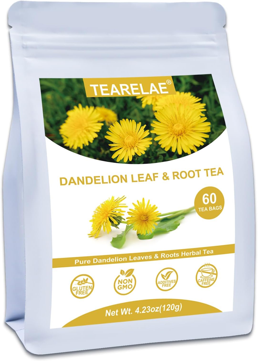 Dandelion Leaf & Root Tea - Premium Dandelion Leaf and Root, 60 Counts Dandelion Tea Bags - Support Kidney, Aid in Digestion - Non-GMO - Caffeine-Free