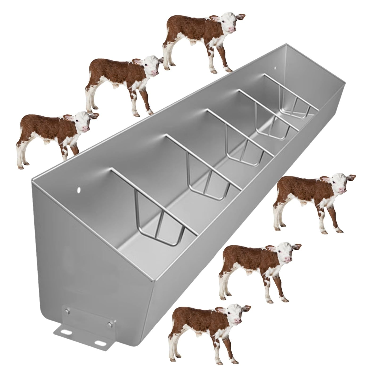 Mangiatoia in Acciaio Inox per bovini - Mangiatoia Lunga 180 cm per maiali, capre, Cavalli e Altri Animali da Allevamento - Mangiatoia Resistente da Appendere o da Terra con 6 Scomparti per