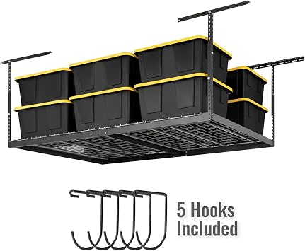 SafeRacks 4x8 Overhead Garage Storage Rack Heavy Duty - Hammertone (24-45) - Holds 600 lb