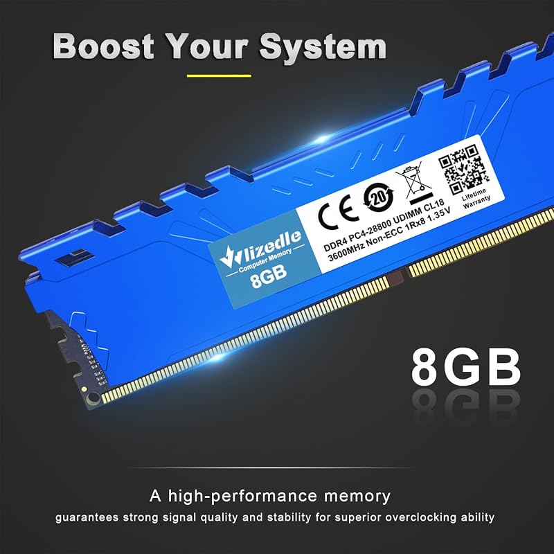 Wlizedle DDR4 3600MHz 16GB (2x8GB) XMP 2.0 Gaming RAM CL18 Kék