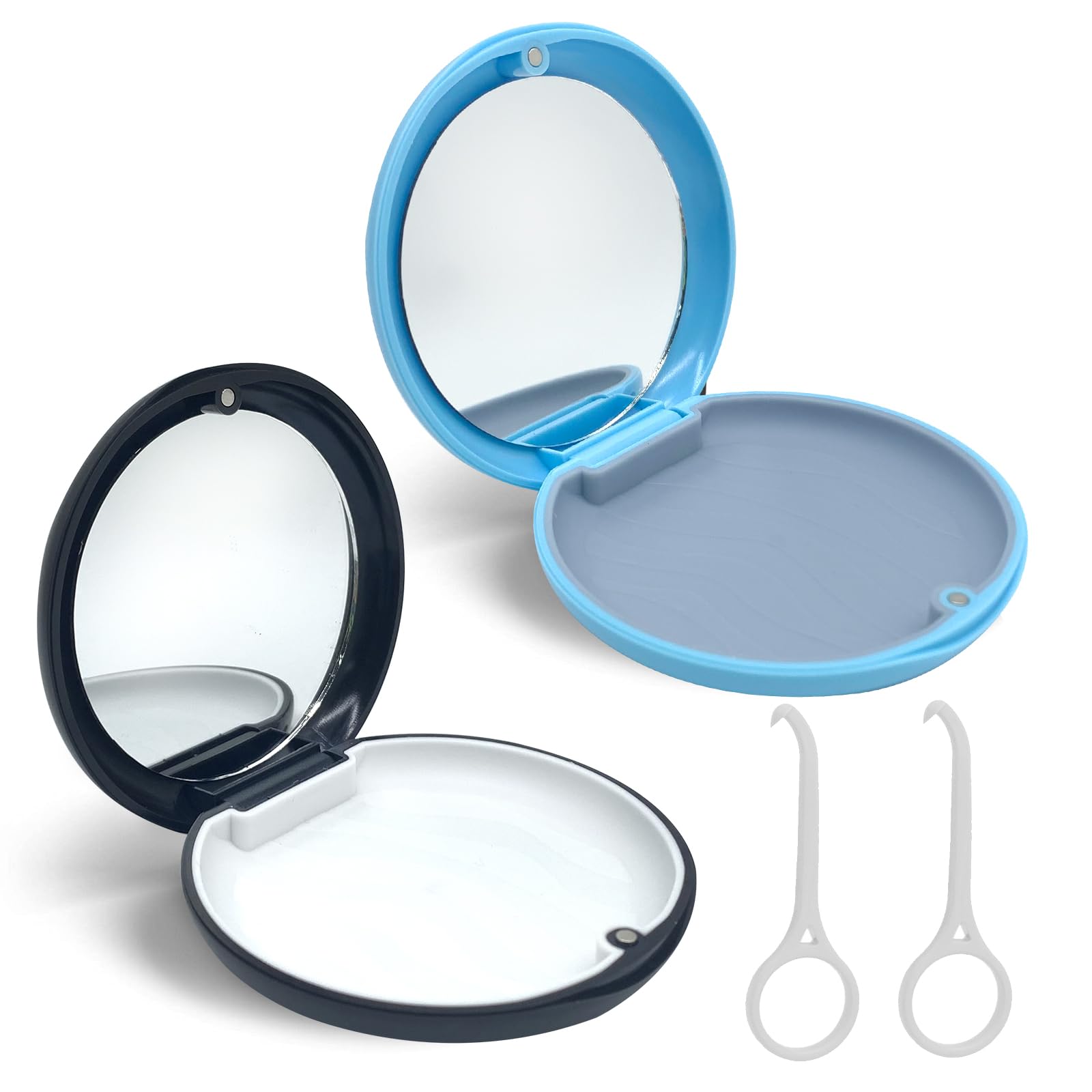 Pin Retainer Box SwirlColor Retainer Case, 2PCS Portable Denture Box with Mirror Empty ...