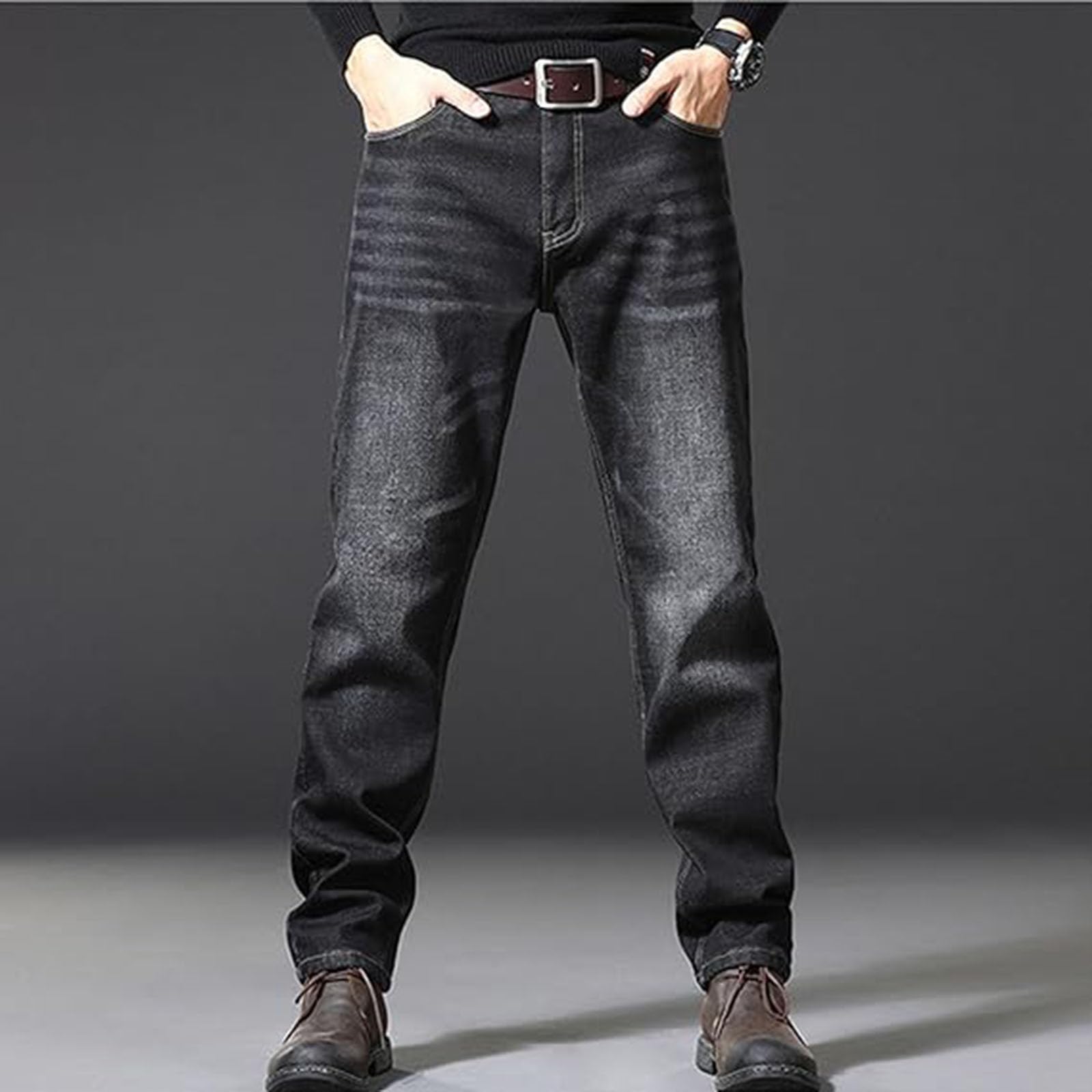 Jeans termici da uomo, taglie forti, pantaloni termici, pantaloni da neve, pantaloni invernali foderati, pantaloni lunghi per il tempo libero da uomo, pantaloni da lavoro