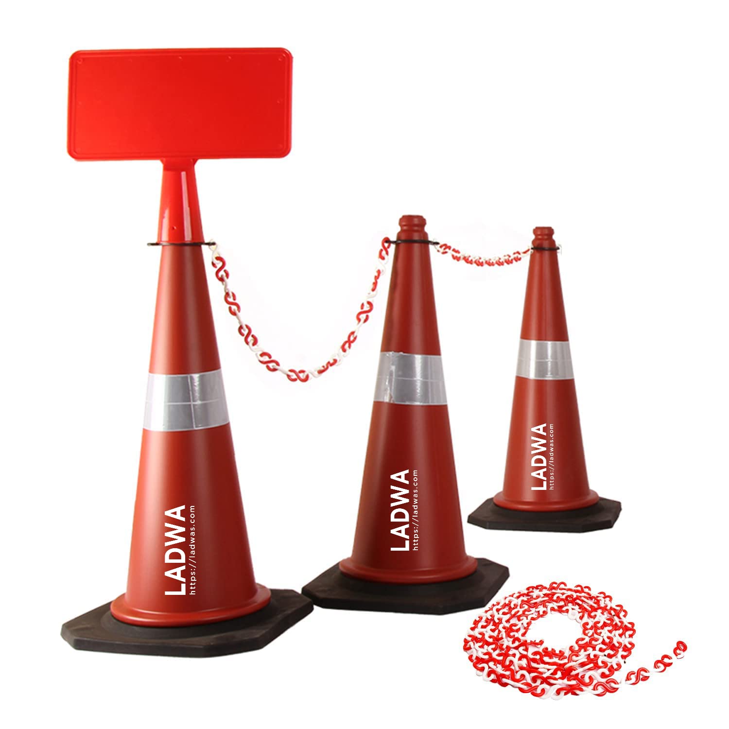LADWA 750mm Combo of Impact Resistant Road 3 Traffic Safety Cones + 3 mtr chain + 3 Hooks & 1 Sign Plate with Reflective Strips Collar For Road Attention (B0B4G8YG7D) Amazon Price History, Amazon Price Tracker