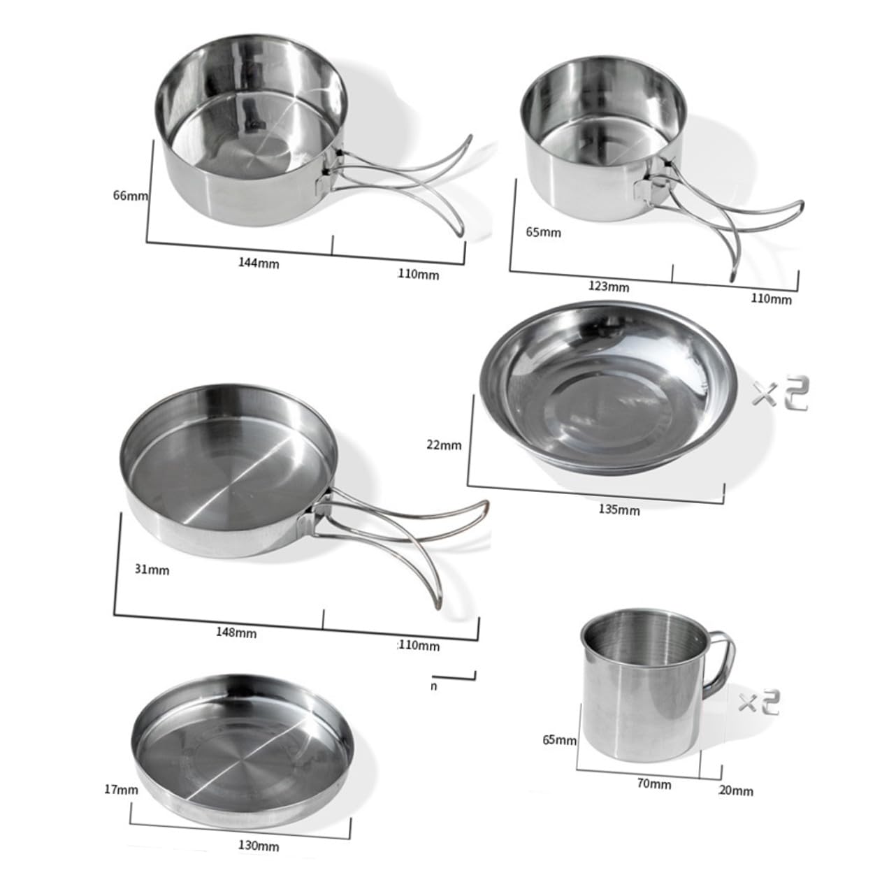 Hemobllo 8pcs Ensemble de Casseroles de Pique en Acier Inoxydable Bol Assiette Tasse pour Randonnée Camping Chasse | Poignée Pliable, Poignée Isolante Thermique, Format Compact pour Randonnée et Barbecue