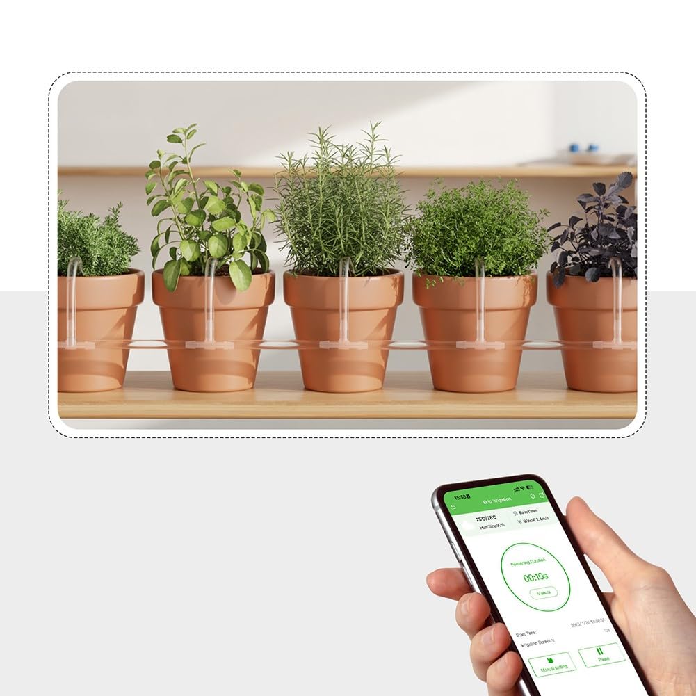Temporizador de riego WiFi, controlador de riego de 1 vía con control remoto de aplicación y control de voz Google, grifo automático de manguera de jardín, temporizador de grifo para plantas