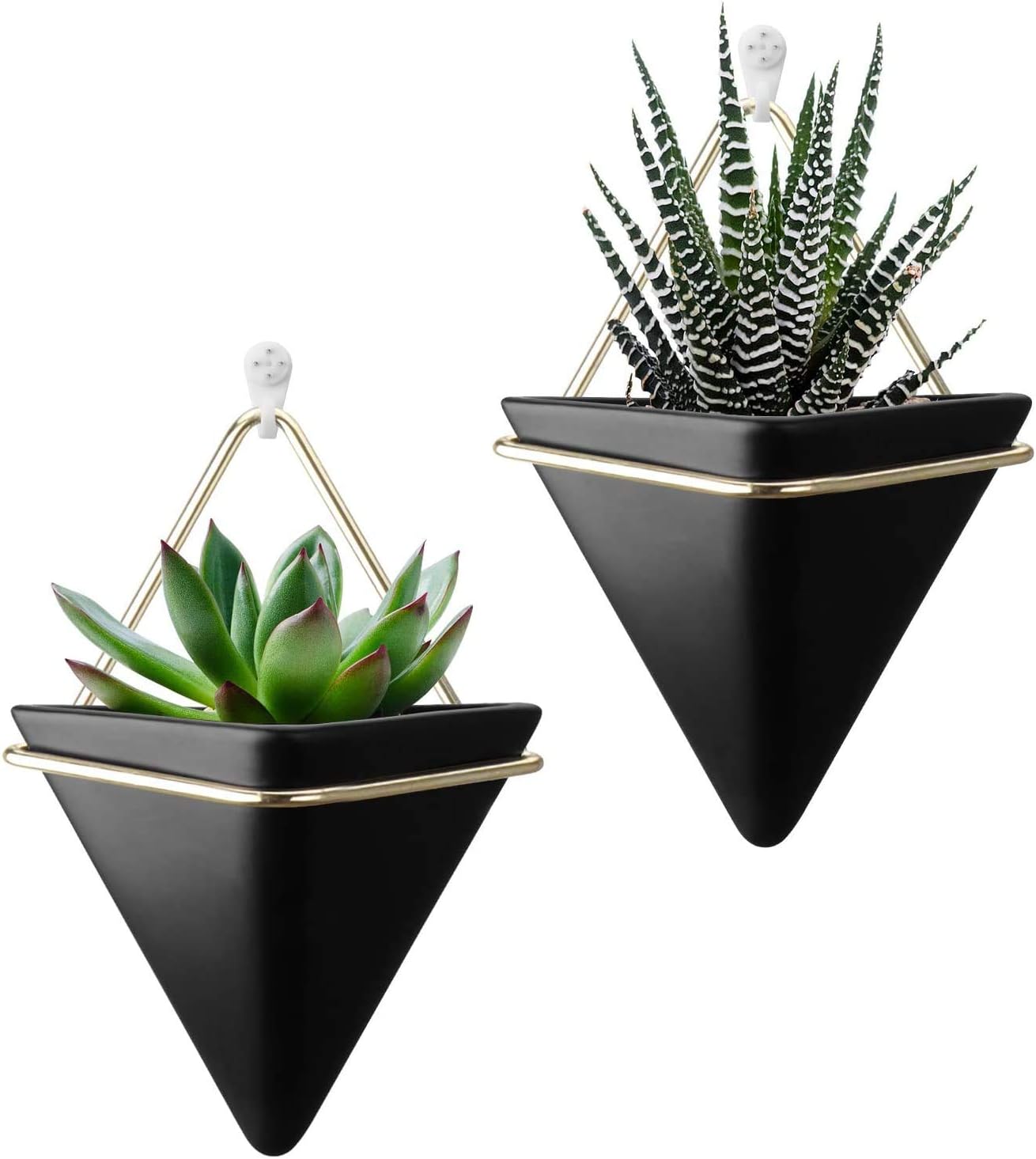 DELFINO Small Ceramic Wall Planter, 2 Pack Black Mini Flower Pots Vase, Hanging Planter Home Wall Decor for Succulent, Faux Plants, Cactus, Air Plant