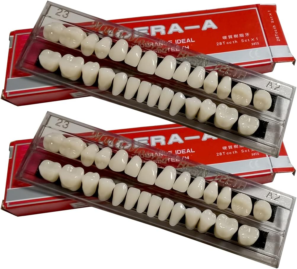 56 Pcs Fausses Dents Denture Dentaire Complète en Résine Acrylique, 2