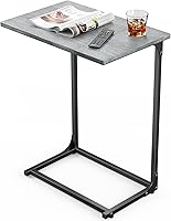 Vista 9 de Pipishell Mesa auxiliar en forma de C, mesa C para sofá con superficie de dos piezas y marco de metal, mesa auxiliar de superficie grande para sala