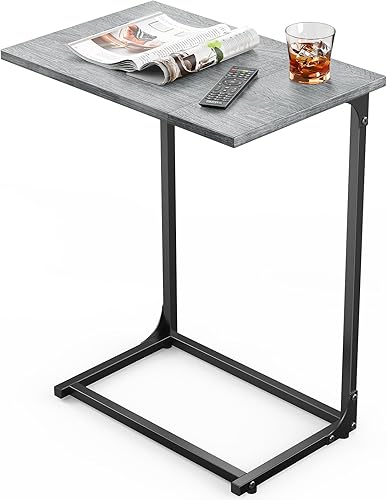 Miniatura 9 de Pipishell Mesa auxiliar en forma de C, mesa C para sofá con superficie de dos piezas y marco de metal, mesa auxiliar de superficie grande para sala