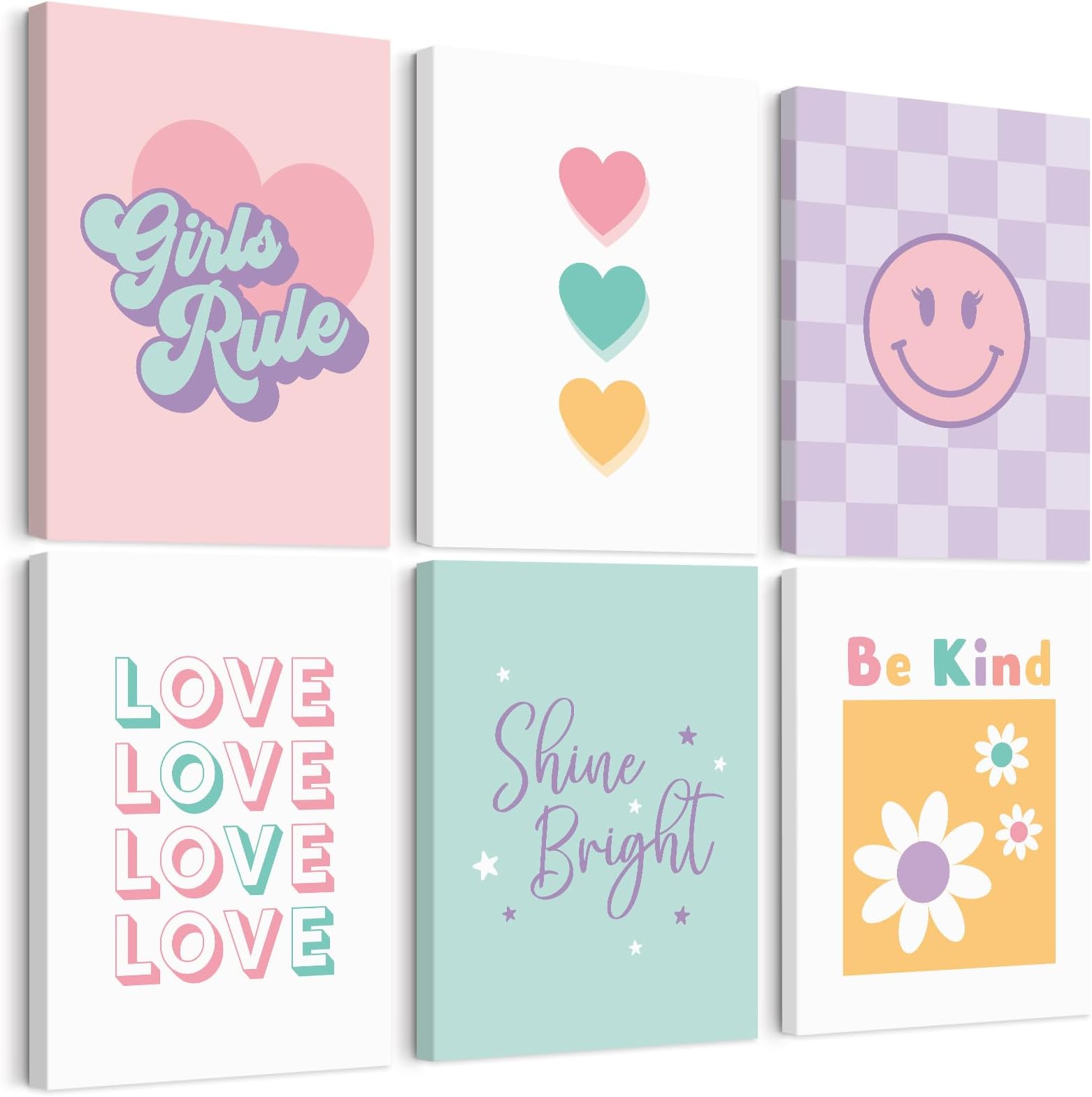 Lwoztra Girls Room Wall Art Kids Canvas Poster Nursery Wall Decor Pink Colorful Prints Baby Toddler Pictures Teen Girl Rule Artwork Love Smile Painting for Bedroom Playroom 12x16 Inch Ready to Hang