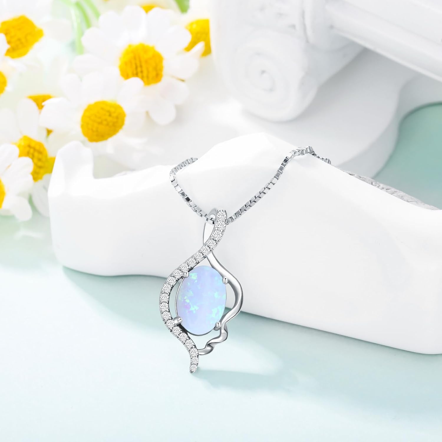 Sterling Silver Opal Pendant Necklace,Sterling Silver Oval Opal Necklace for Women,18 Colors Opal Pendant Pink White Blue Real Opal Necklace Pendant for Women Men-1 - Image 4