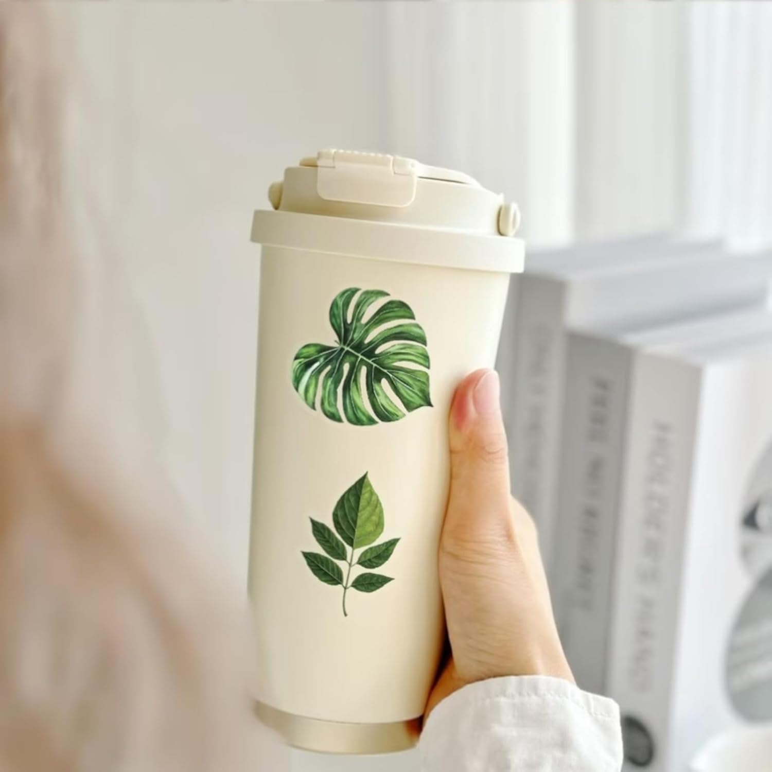 Pack of 50 Green Plant Stickers, Stickers Wedding Guest Book, Plants Scrapbooking Decorative Stickers, Self-Adhesive Flower Stickers, Waterproof Flower Style Paper Stickers, Transparent Stickers for