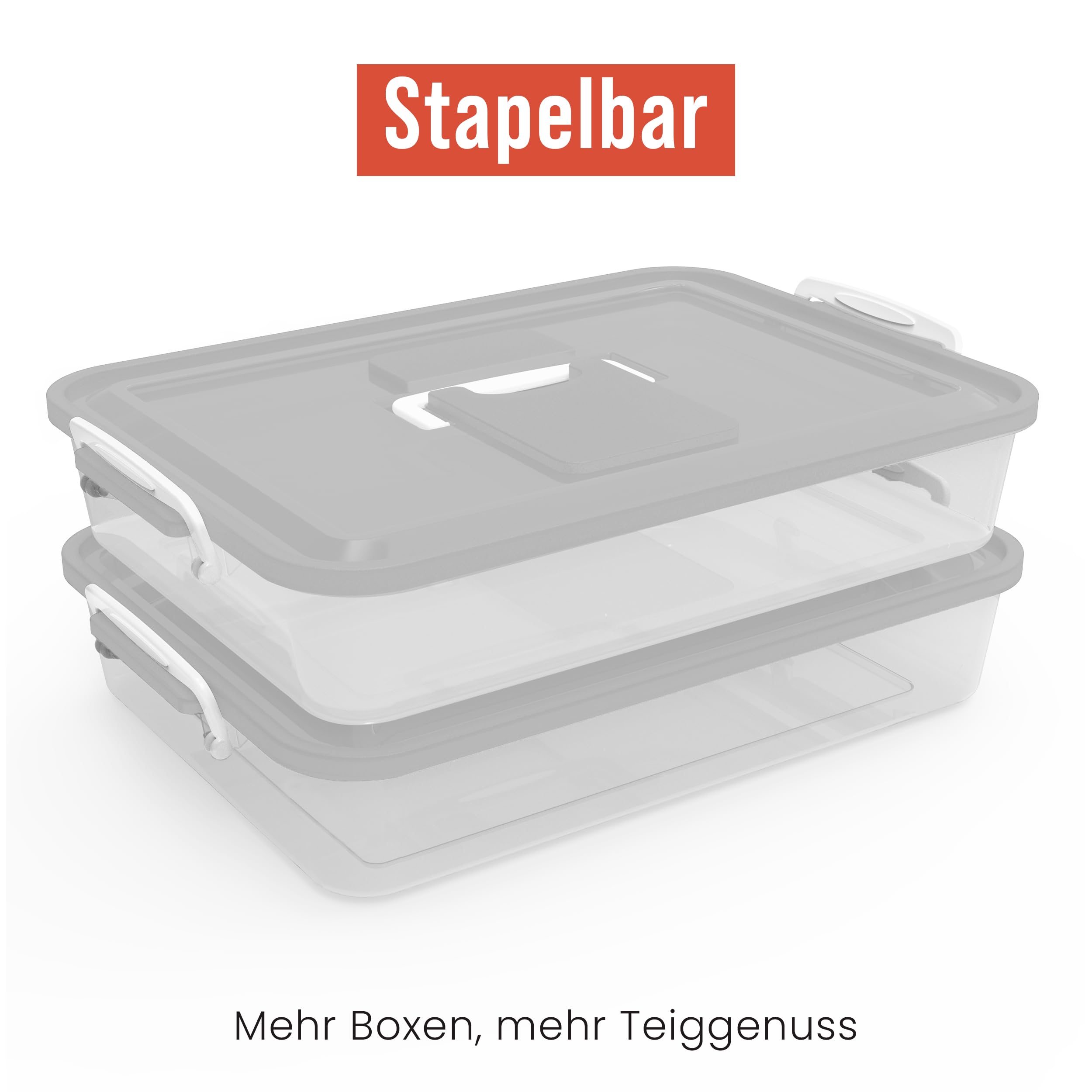 Chef Pomodoro 2 x Pizzaballenbox mit Deckel (35,6 x 27,9 cm), Teigbox Pizza, Pizzaboxen Teig, Pizzateig Box, Pizza Ballenbox, Gärbox, Brot Aufbewahrungsbox, Kunststoffbox (Grau)
