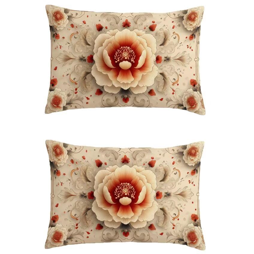 Housse de coussin 60x90 en lin de prestige avec impression florale double face