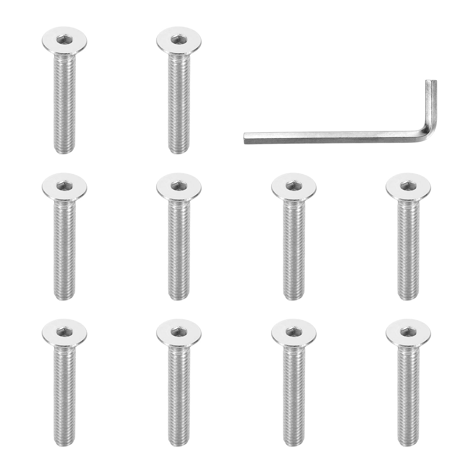 PATIKIL 5/16-18 x 2" Flat Head Socket Cap Screws, 10 Pcs Flat Countersunk Bolts Hex Socket Drive 304 Stainless Steel Machine Screws UNC Coarse Full Thread with Hex Spanner