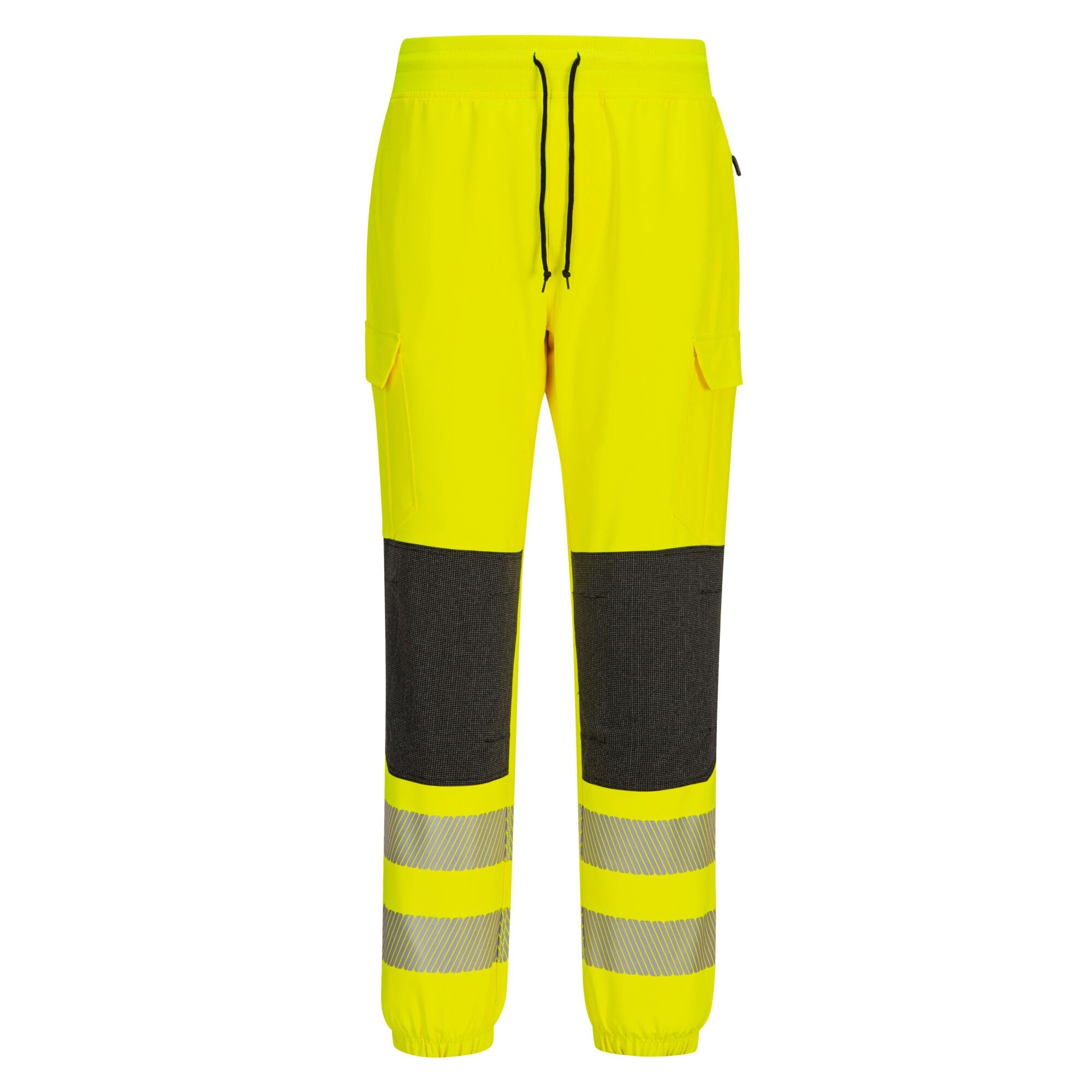 KX346 PW3 Hi Vis Flexi Joggers Work Trousers with Four Way Stretch, Reinforced Knees, Slim Fit, Cargo and Zip Pockets, Heat Applied Reflective Tape and RIS Rail Standard Compliance
