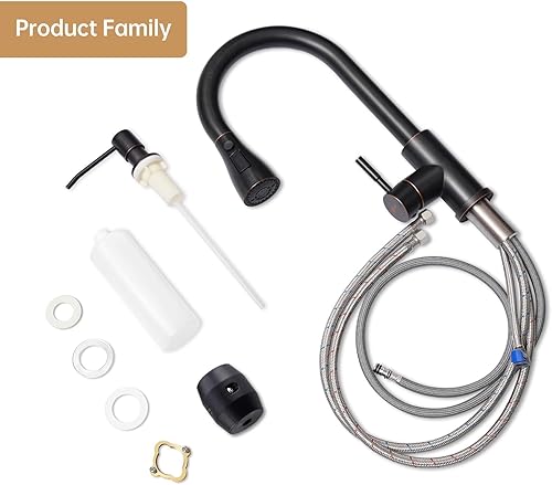 Vista 62 de APPASO Grifo de cocina cuadrado con filtro, grifos de fregadero de 3 vías negro mate con rociador extraíble, 2 modos, arco alto, moderno, 2 asas