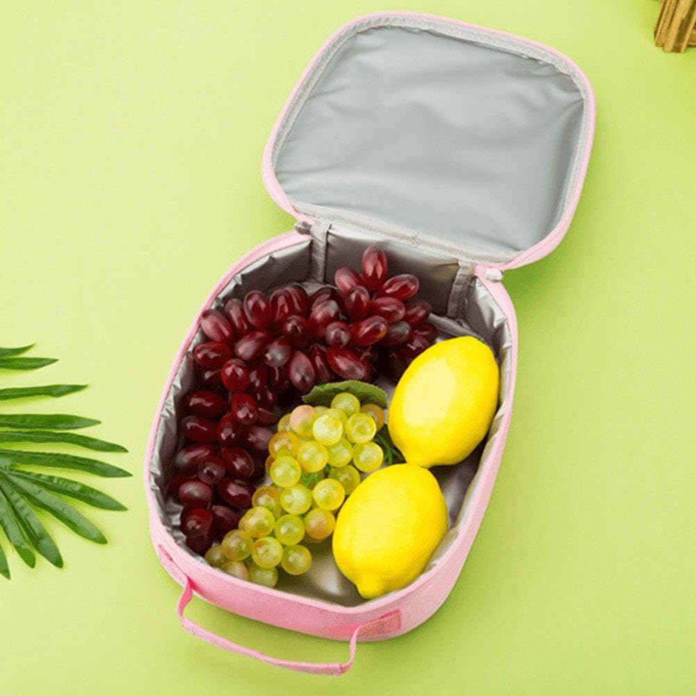 Runmeihe Kinder Lunchtasche für Mädchen Jungen Studenten, Wiederverwendbare Cartoon Isolierte Lunchbag, Kleine Faltbare Wasserdichte Lunch Bags für Reisen Picknick Schule (Dark Pink Pony