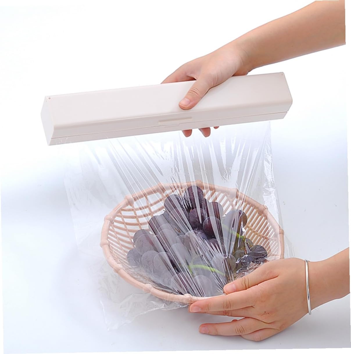 Plastic Wrap Dispenser Cutter Case with Clean Cut, White PP