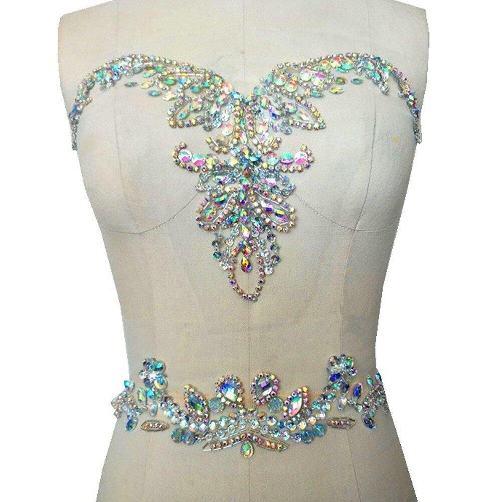 Appliques perlées strass de cristal fait main pour une robe de mariée unique
