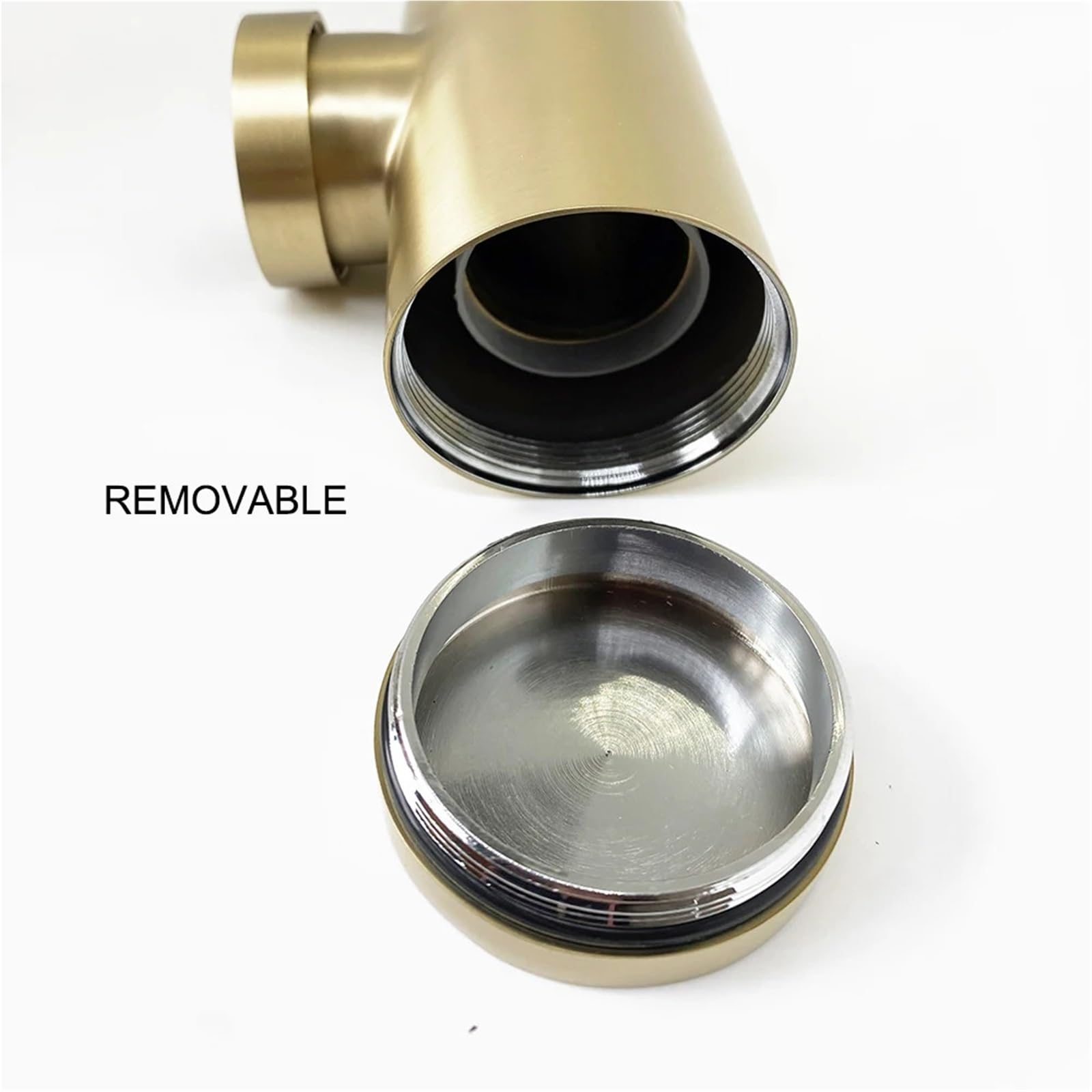 Sifón Lavabo Sifón for lavabo de baño en dorado cepillado mate, sifón for fregadero, for botella, tapón drenaje emergente for renovación(Matte Gold Overflow)