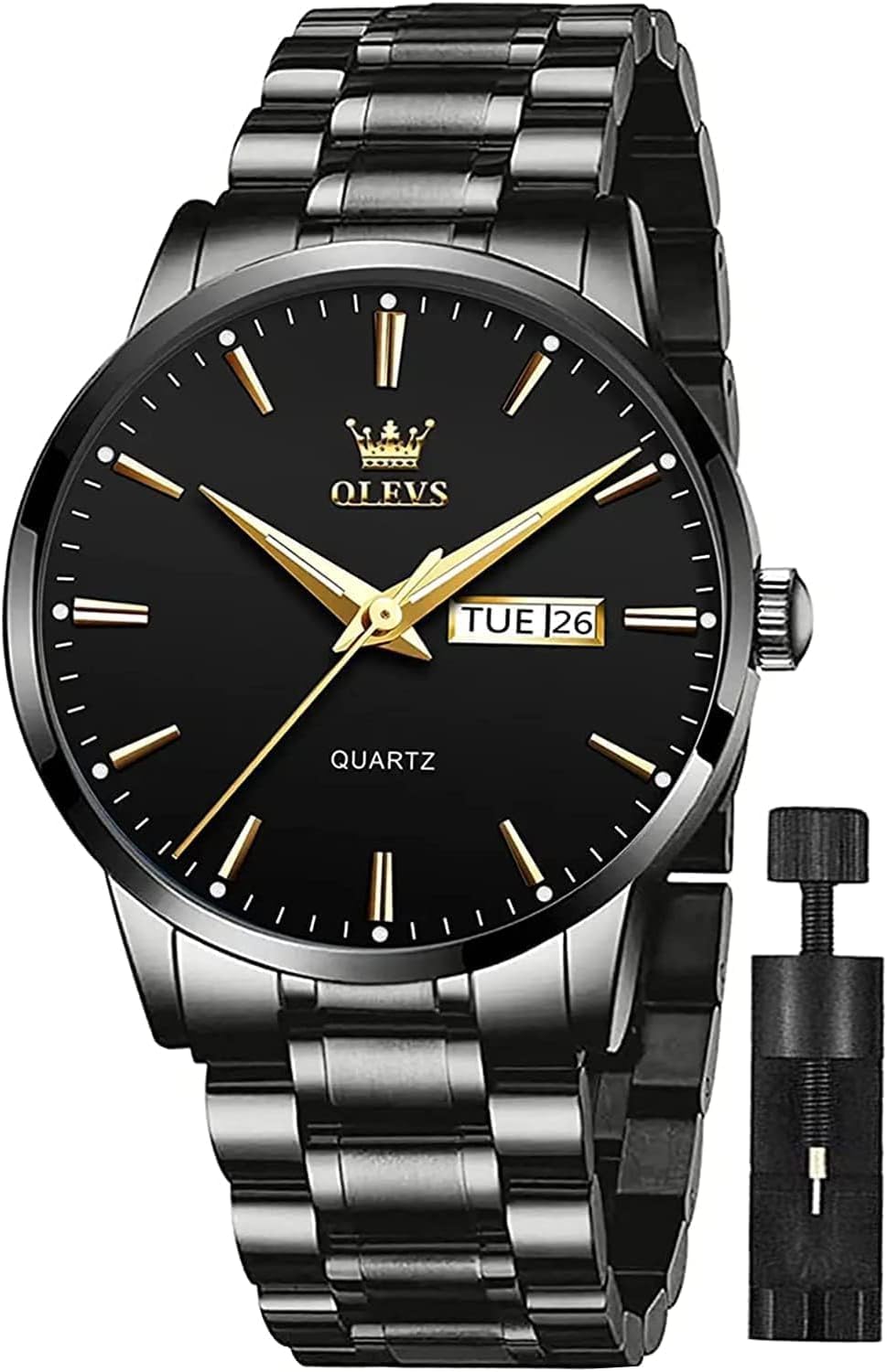 OLEVS Watch Men Gold With Black Dial Stainless Steel Mens Diamond Chronograph Luxury Watches For Men Classic Dress Date Waterproof Multifunction Business Mens Analog Watches Quartz Reloj Para Hombre : QIYI