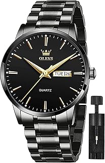 OLEVS Mens Watches Stainless Steel Waterproof Date Analog Quartz Watch Classic Luxury Dress Luminous Gold/Black/Blue/White Dial Wrist Watches for Men