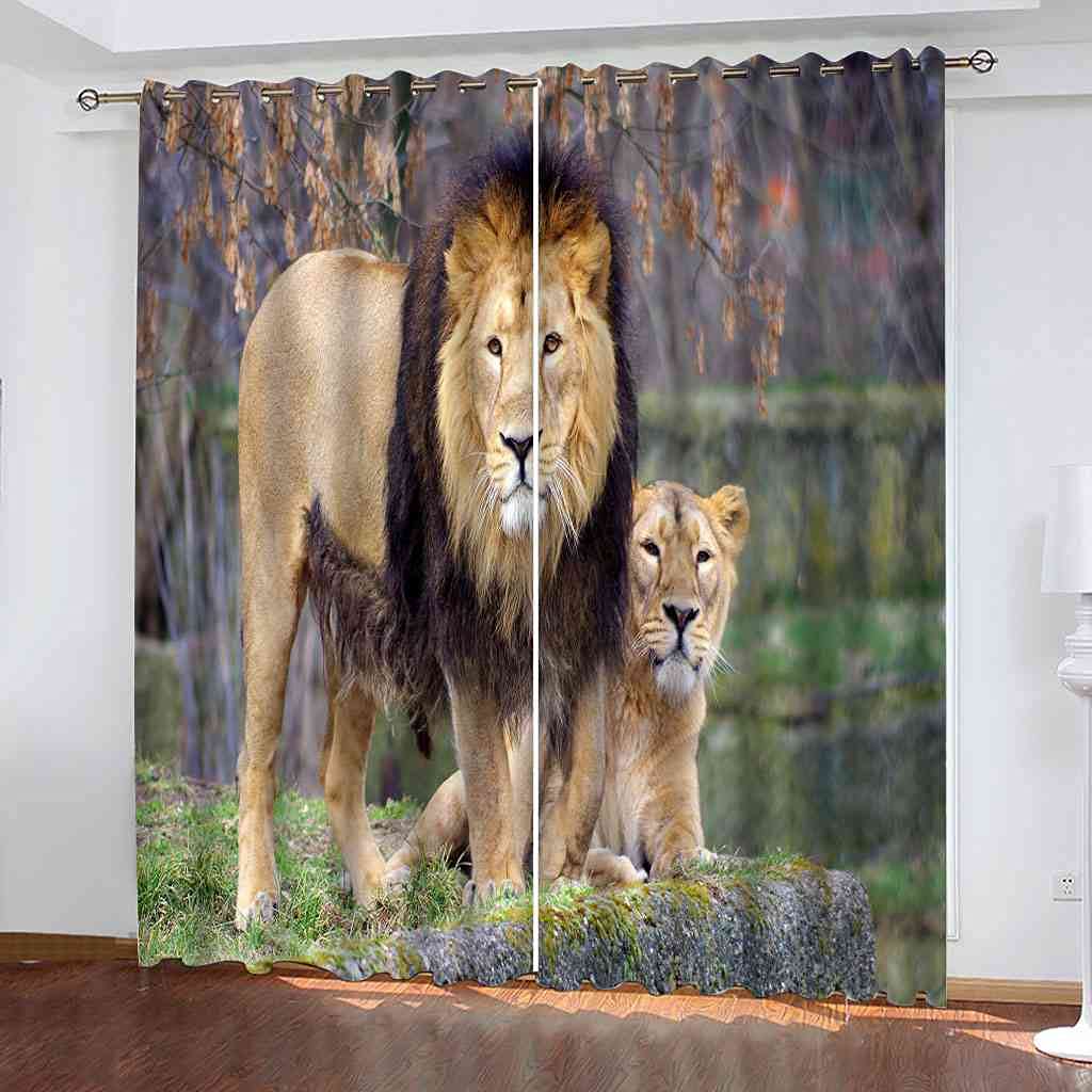 Rideau occultant lion et tigre 264x160 cm pour chambre d'enfant