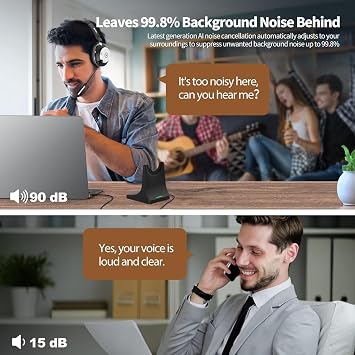 Wantek Wireless Bluetooth Headset With Noise-Cancelling Microphone, Compatible with Windows, Mac, Chrome, Linux, iOS, iPadOS, Android