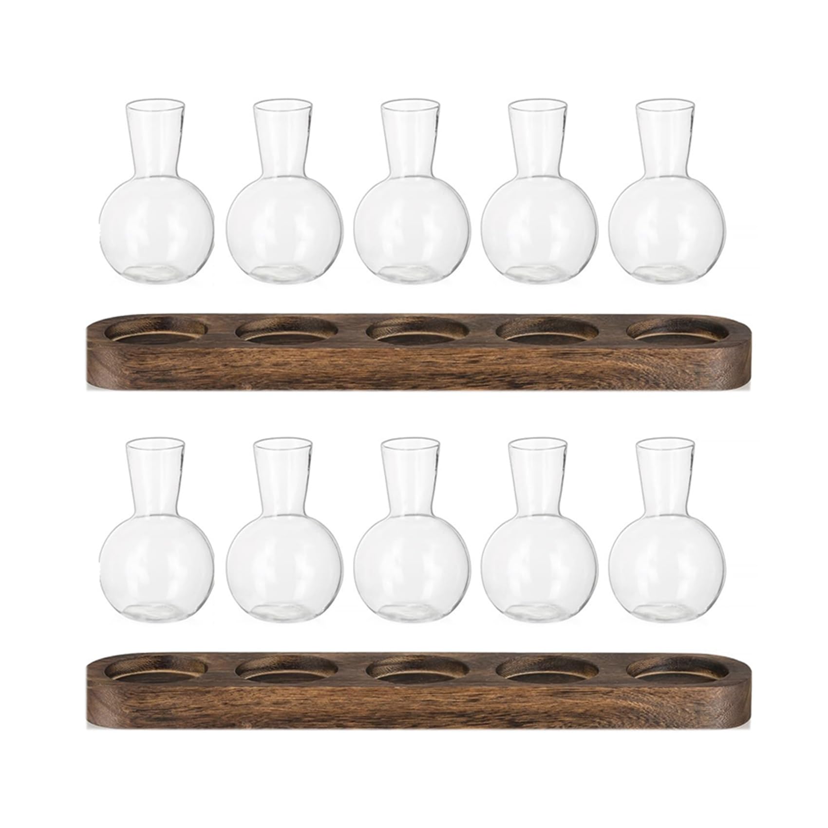 Vjsujehgy 2X Plant Terrarium Propagation Station, Glass Planter Bulb Vase with Wooden Tray, Modern Bud Vases