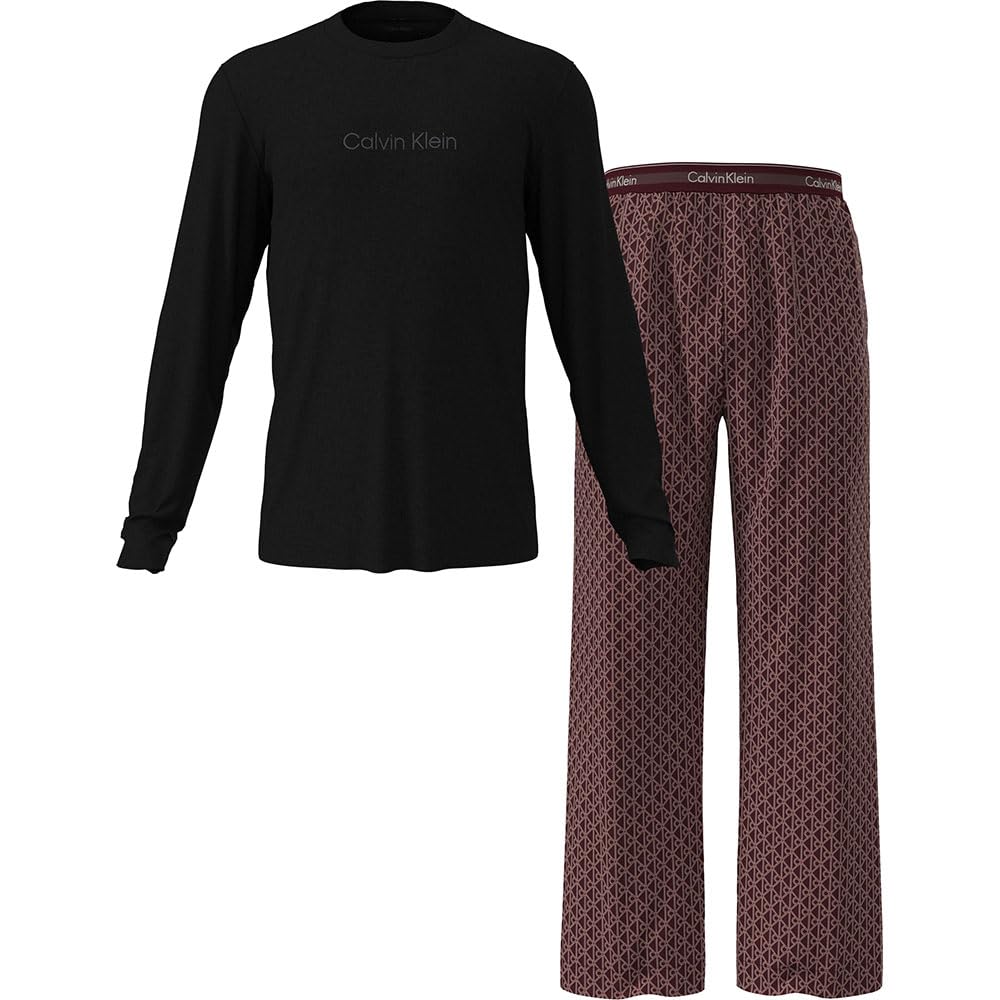 Calvin Klein Herren Pyjama-Set Tee Pant Lang, Mehrfarbig (Black Top W/Bijou Modern Bijou Mo), S