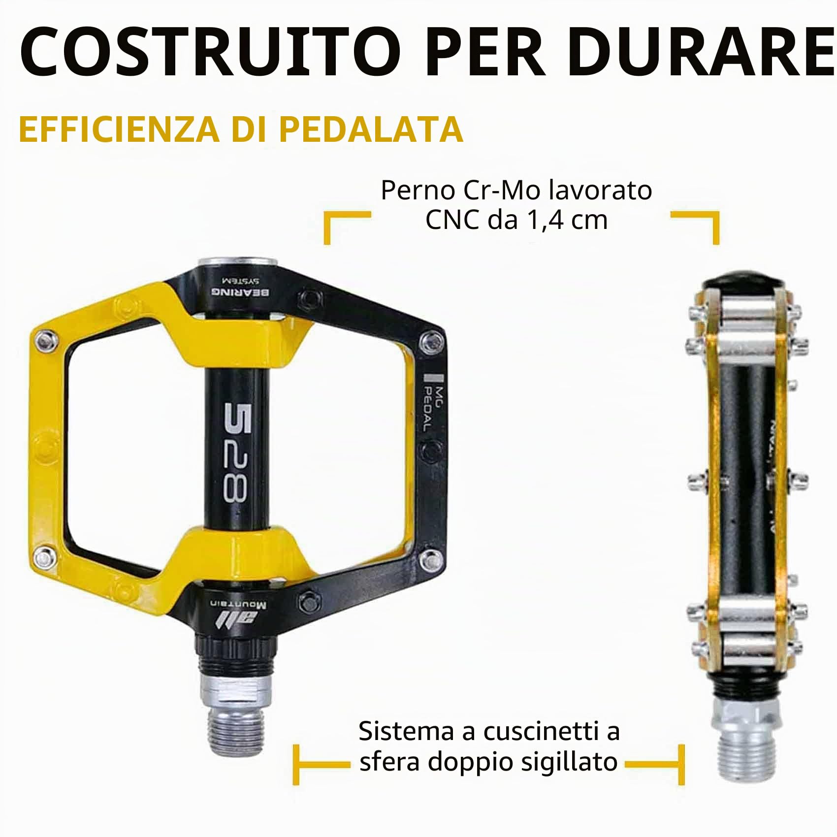 Pedali per mountain bike, pedali per bicicletta in lega di alluminio, cuscinetto sigillato da 9/16” pedale antiscivolo, pedale leggero per ciclismo su strada piattaforma