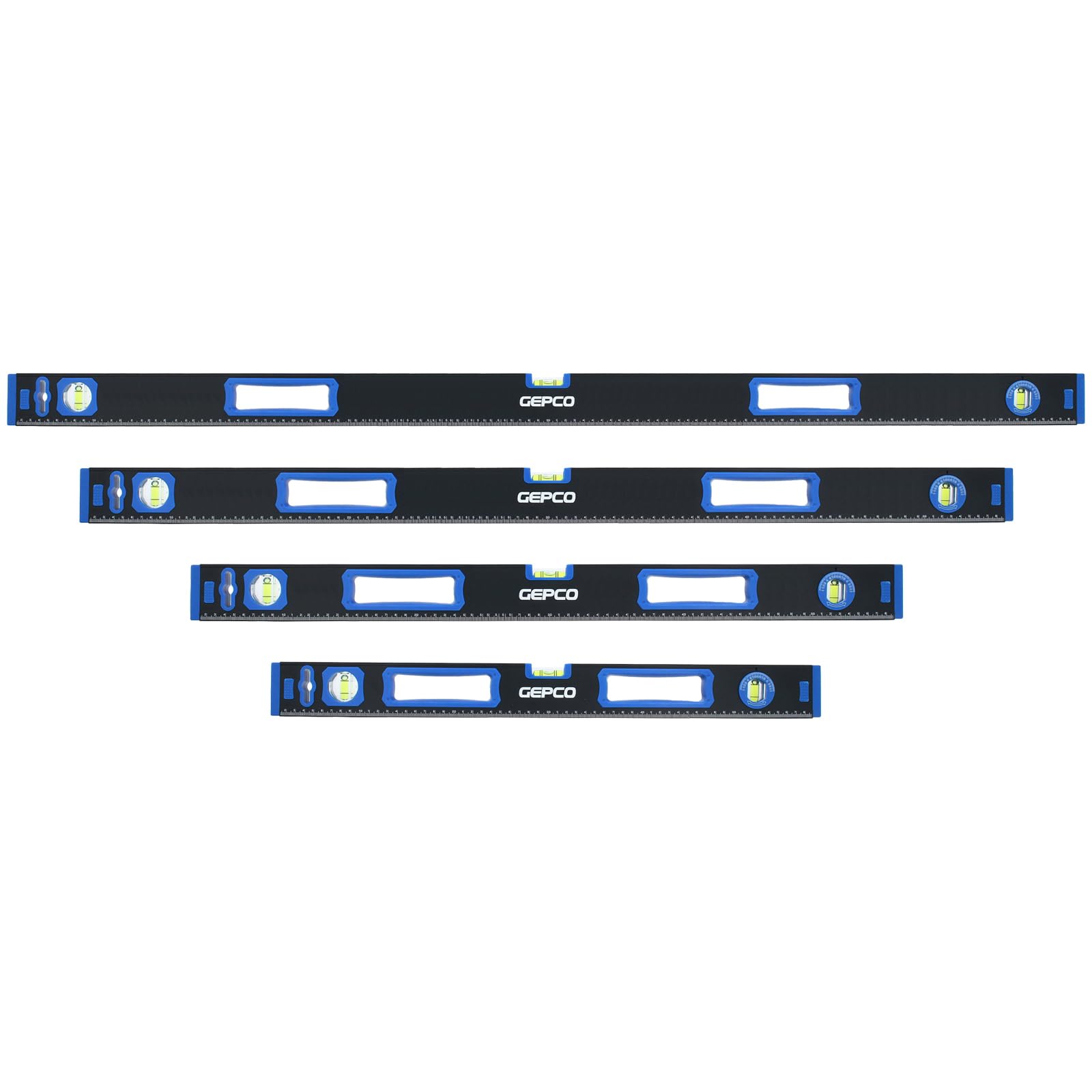Profi Wasserwaagen Set 4-tlg Aluminium 3 Libellen 60 + 80 + 120 + 200 cm Richtwaage Lineal Magnetisch 2 Griffe Messwaage Bauwaage Messtoleranz: 0,5mm/m