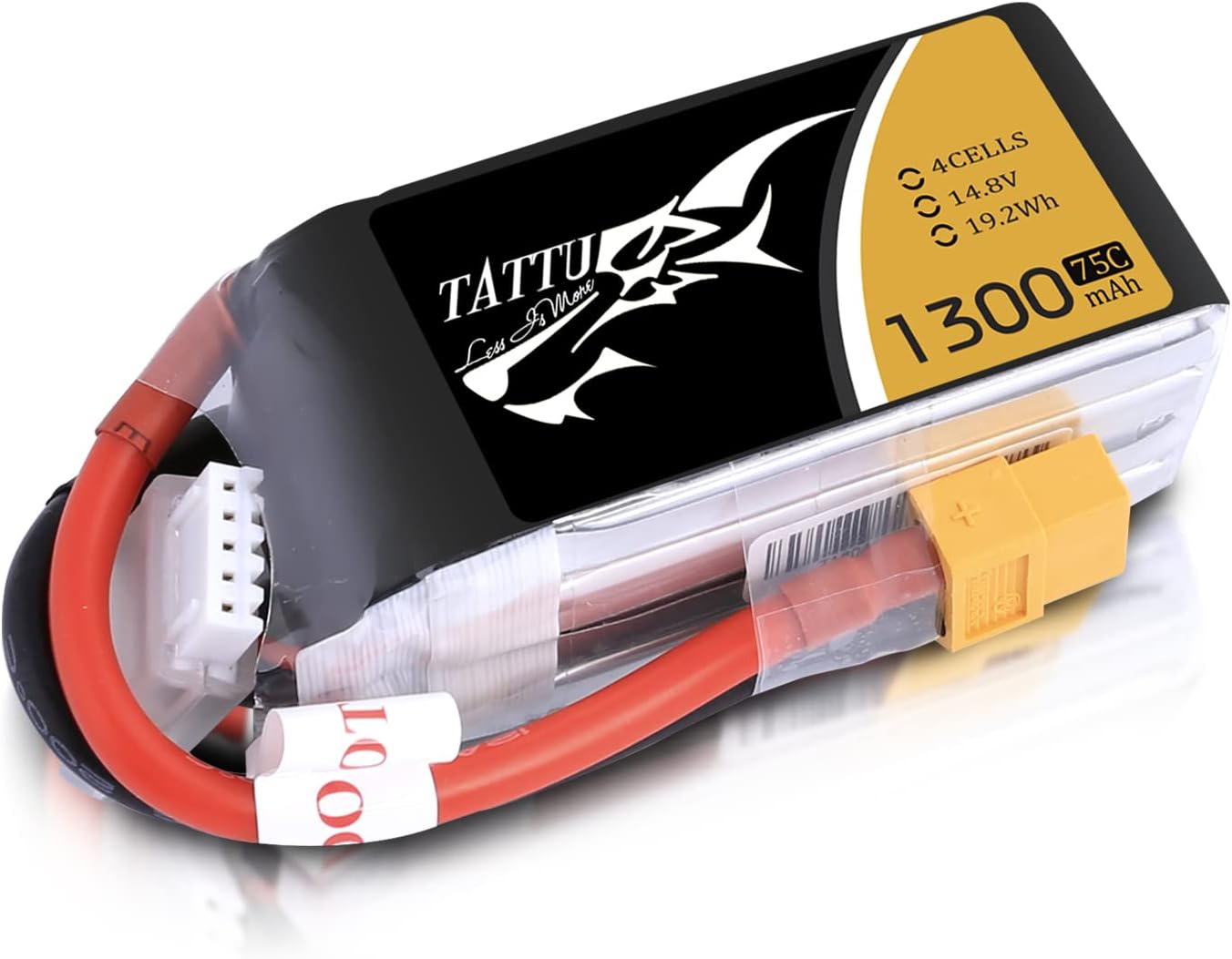 TATTU 1300mAh 14.8V 75C 4S1P Lipo Battery Pack for FPV Racing Quadcopters