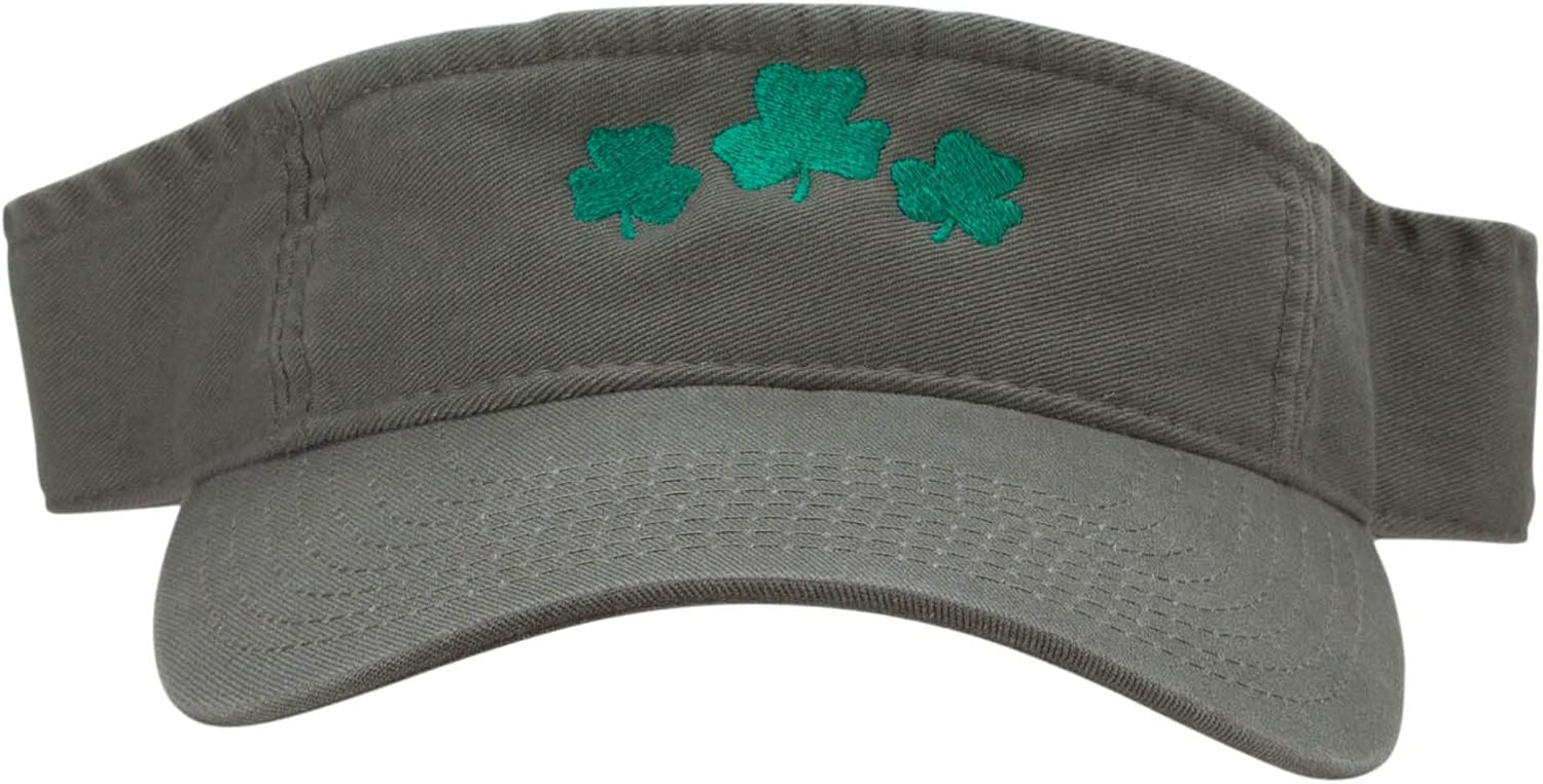 Clover Leaves Embroidered Pro Style Cotton Twill Washed Visor