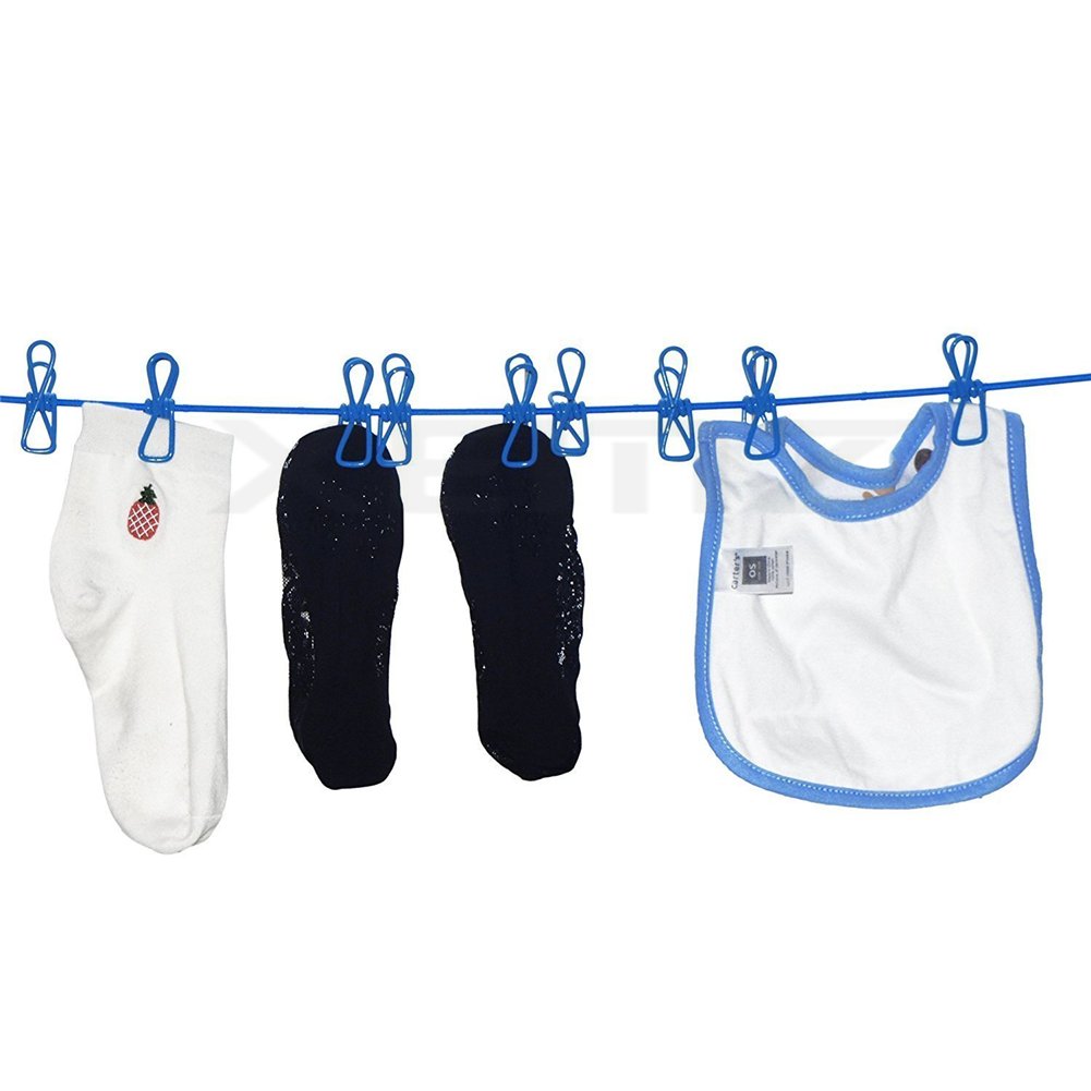 Stendibiancheria Da Viaggio Portatile Antivento: Corda Elasticizzata Con 12 Mollette, Regolabile Da 1,8 A 3,4 Metri