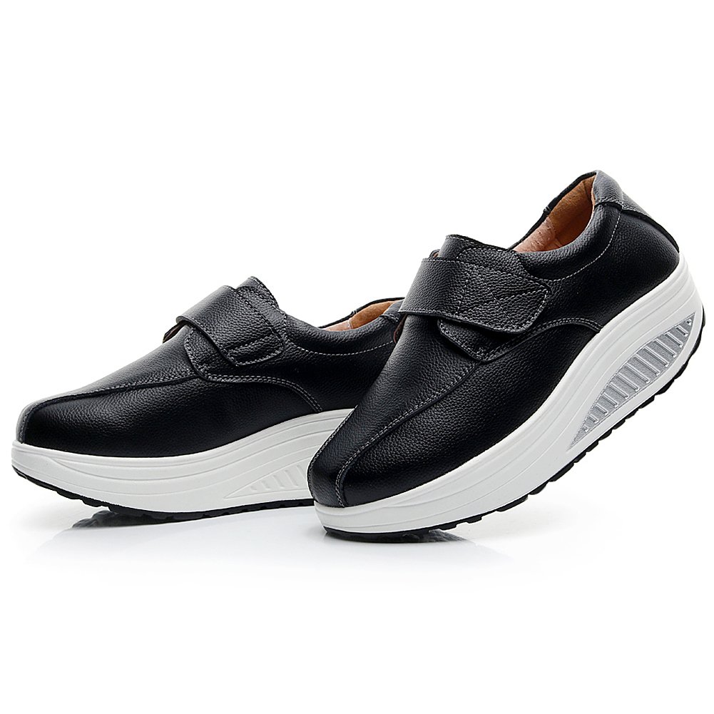 rismart Mujer Cuña Bucle Cómodo Plataformas Cuero Zapatillas Zapatos