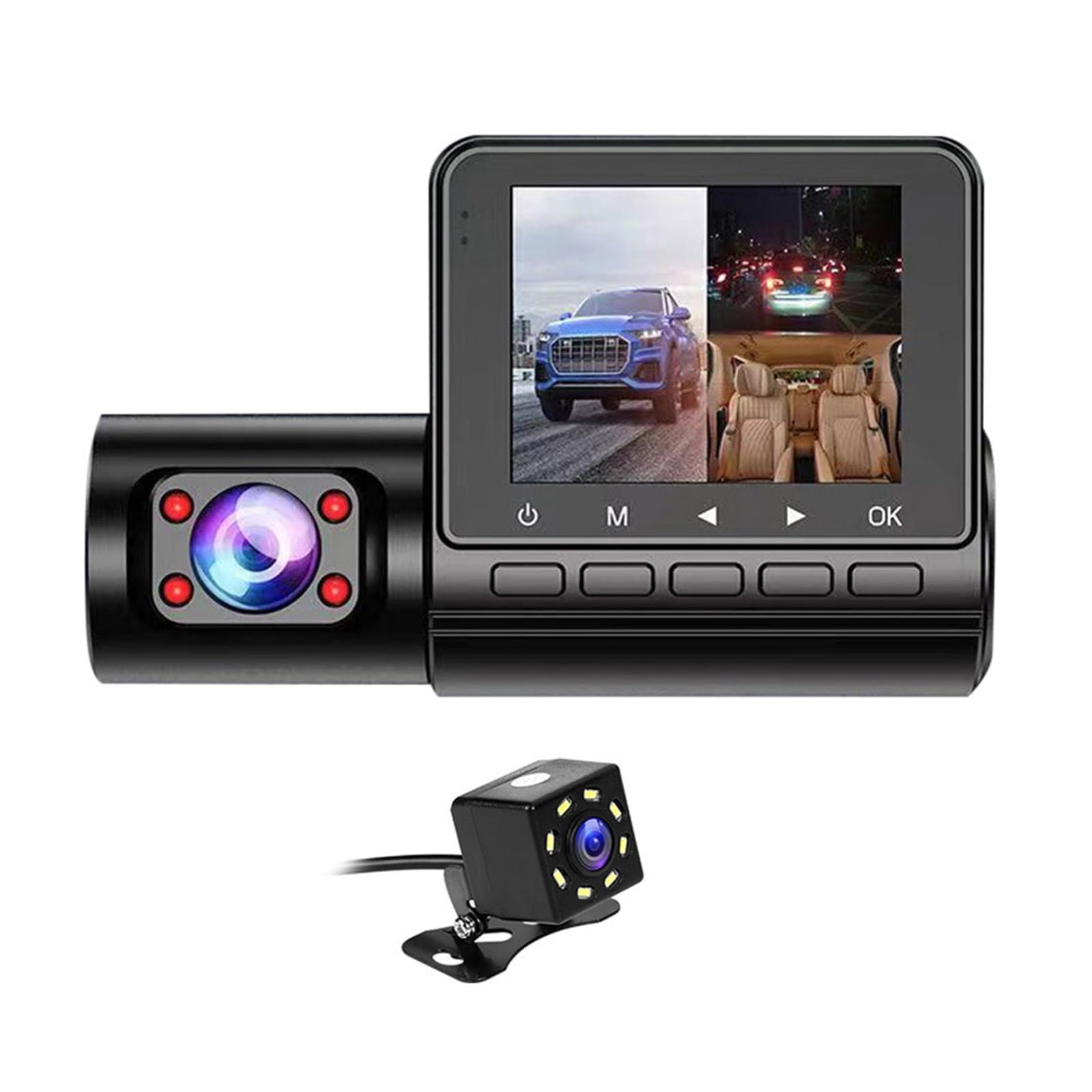 Rejestrator samochodowy DVR 2.4 Cal ekran IPS Dashcam przednia kamera tylna 3 rejestrator obiektywów automatyczne nagrywanie w pętli akcesoria samochodowe Super Widzenie Nocne